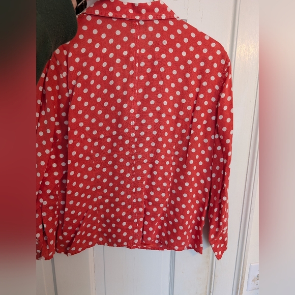 Talbot's Petites 16p Red Blouse with White Polka Dots - Picture 3 of 6